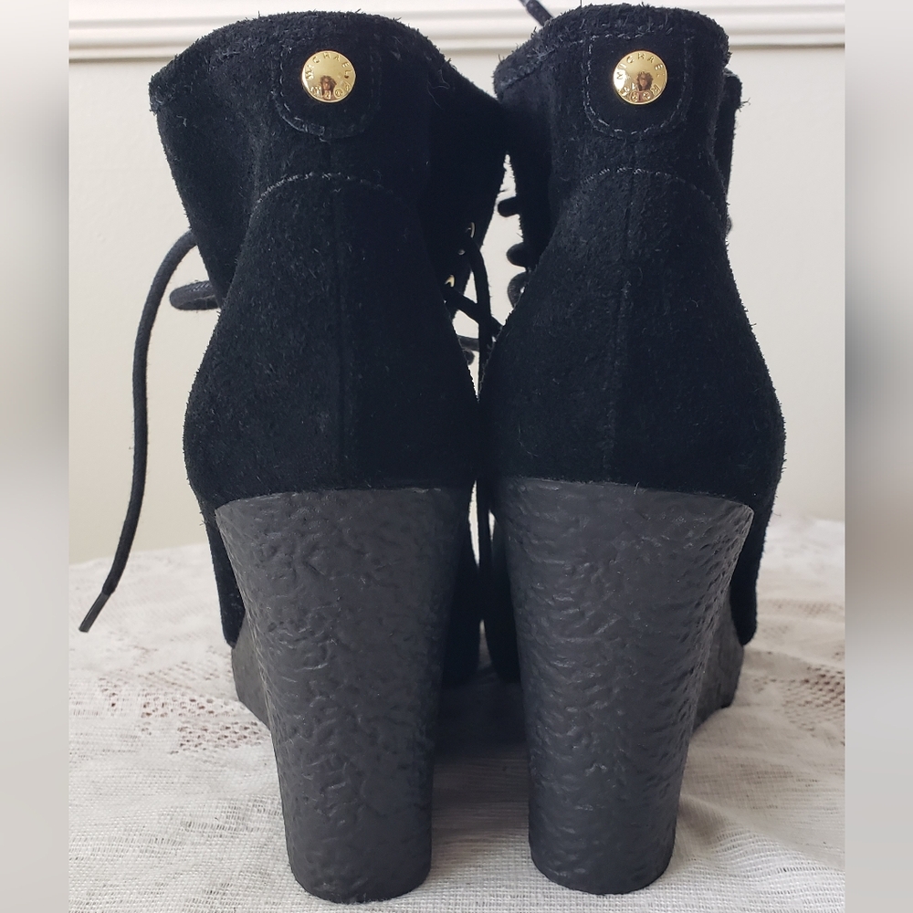 MICHAEL Michael Kors Rory Lace Up Wedge Booties Ankle Boots Suede Black Size 8.5 - Picture 12 of 14
